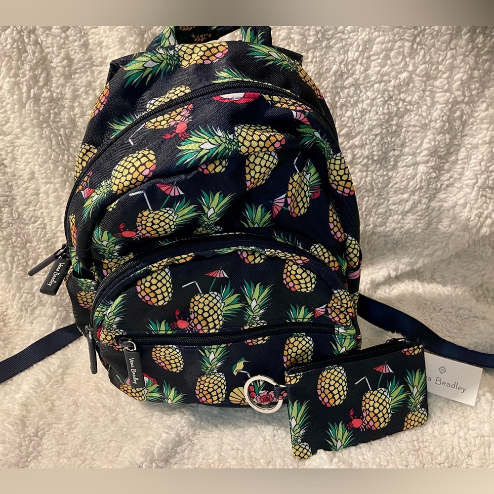 Vera Bradley Navy Pineapple Backpack and ID case set